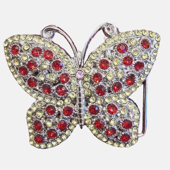 Unbranded Accessories - Vintage Multicolored Rhinestone Butterfly Belt Buckle. Silver tone.